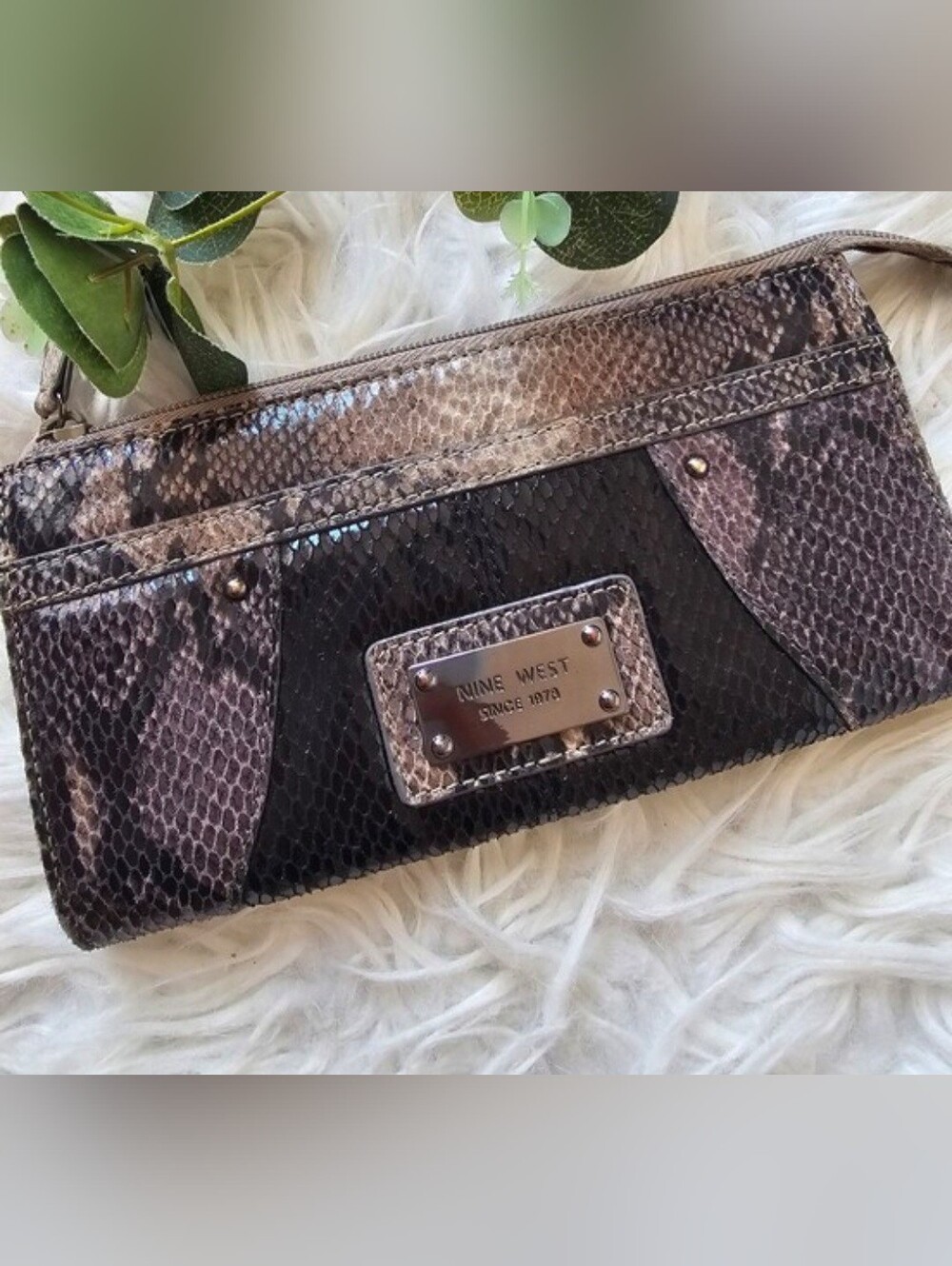 Nine West Snake-Print Wallet in Black and Brown-Tan